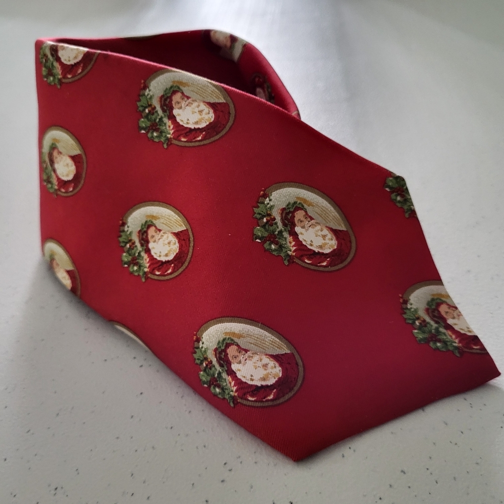 Silk Santa Print Tie, John Henry, Made in USA